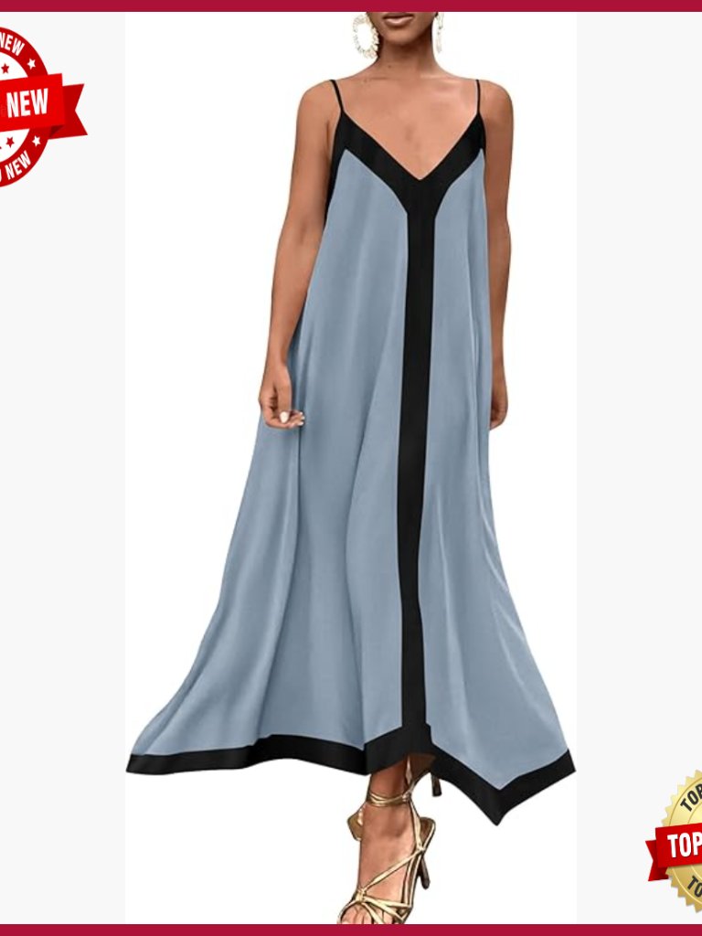 Maxi Sundress Spaghetti Strap V-Neck Flowy Summer Party Beach Vacation Dress